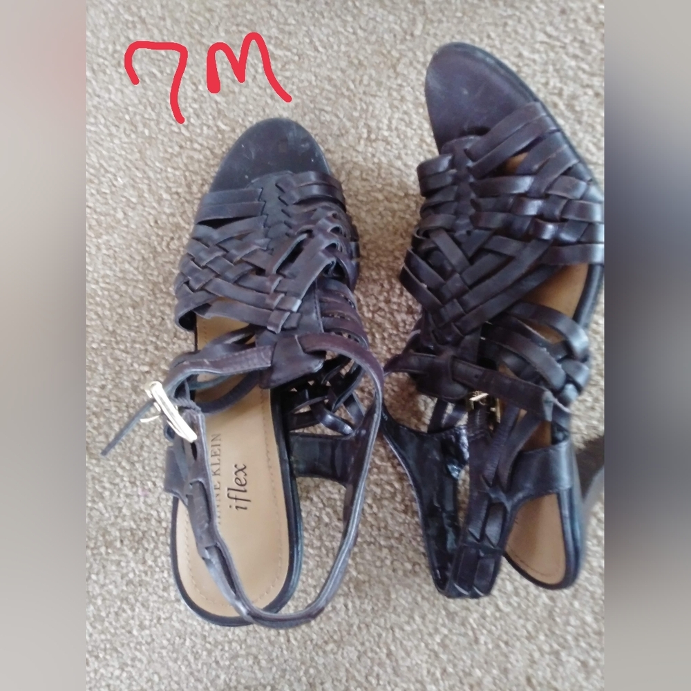 Anne Klein Black Woven Sandals